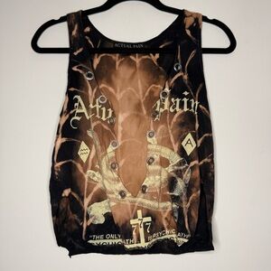 ACTUAL PAIN Lace Up Bleached Distressed Goth Grunge Tarot Graphic Cropped Tank